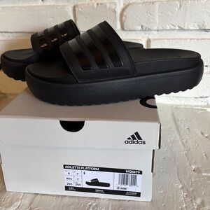 Adidas Black Adilette Platform Slides, size 8